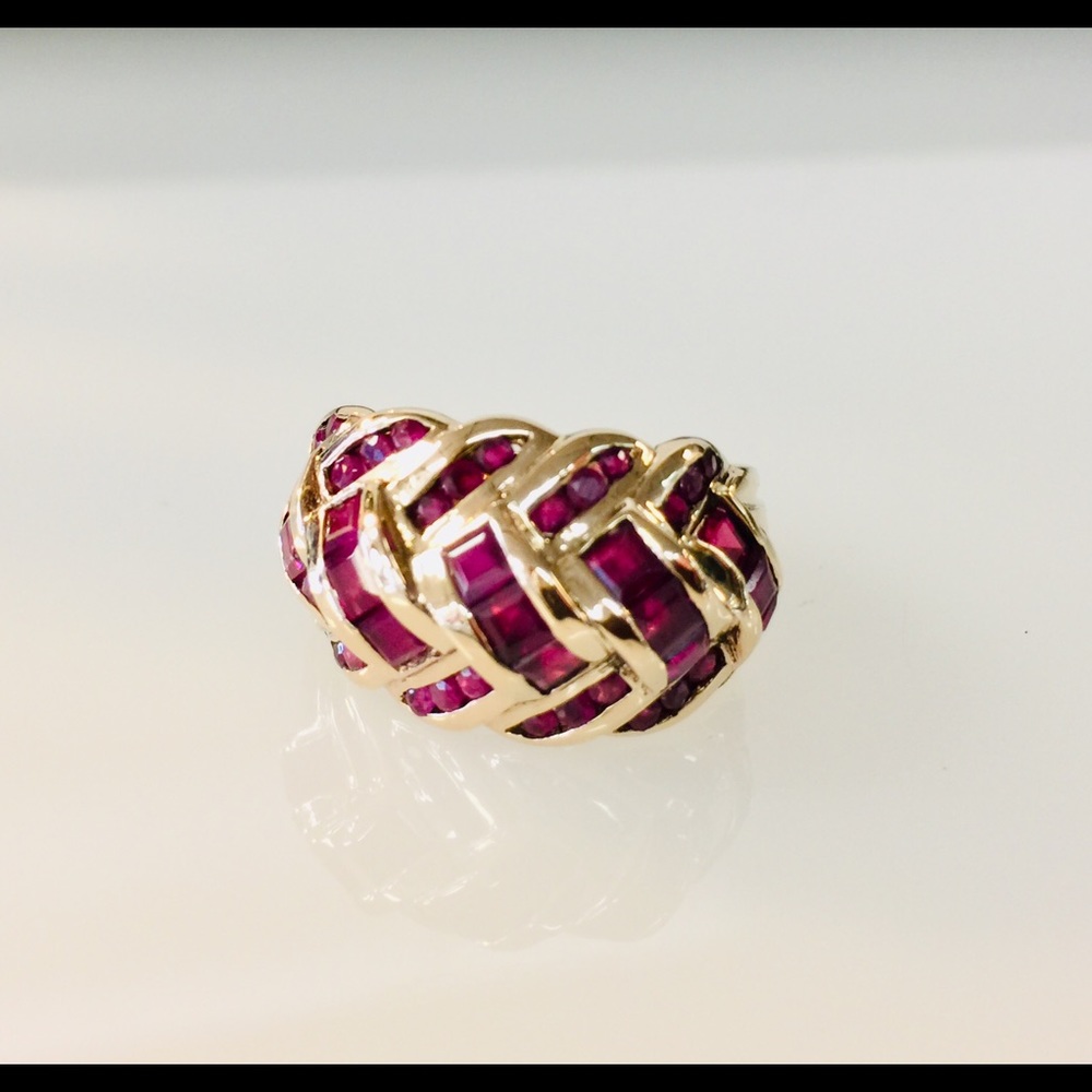 14k Heavy Vintage Ruby Weave Ring - image 2